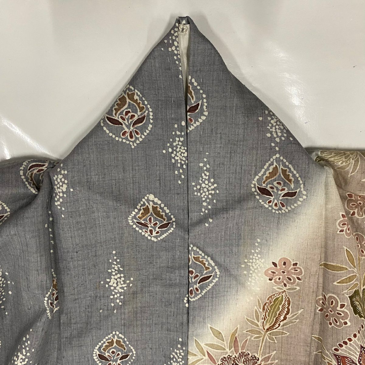 訪問服 身長163.5cm 袖長62.5cm S 雙層 紬織織 落款あり 枝花刺繡 金糸 薄茶 純蠶絲 名品級