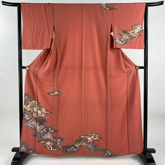付下 身長163.5cm 袖長63.5cm S 雙層 滝泰 有落款 霞 辻花染 絞染 深粉紅 純蠶絲 名品級