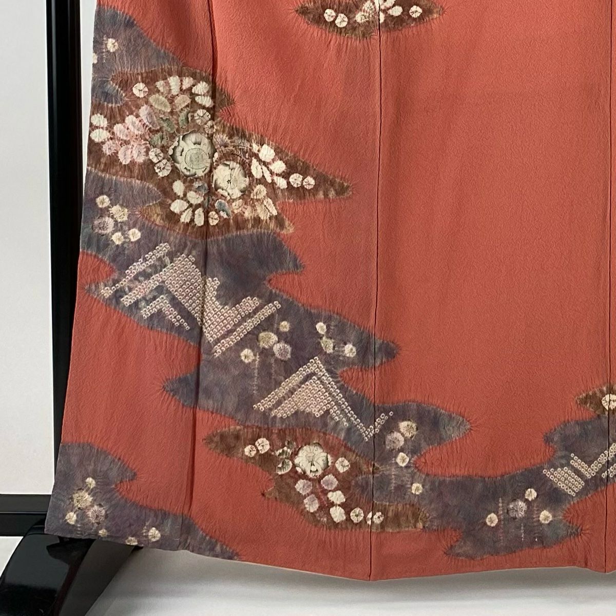 付下 身長163.5cm 袖長63.5cm S 雙層 滝泰 有落款 霞 辻花染 絞染 深粉紅 純蠶絲 名品級