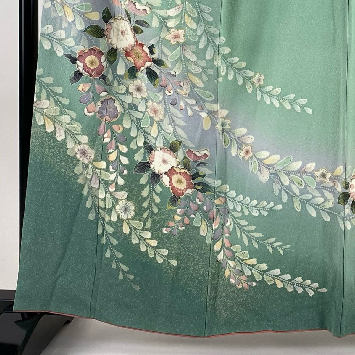 訪問服 身長162cm 袖長63cm S 雙層 草花紋紋 絞染 漸層 淺綠 純蠶絲 名品級