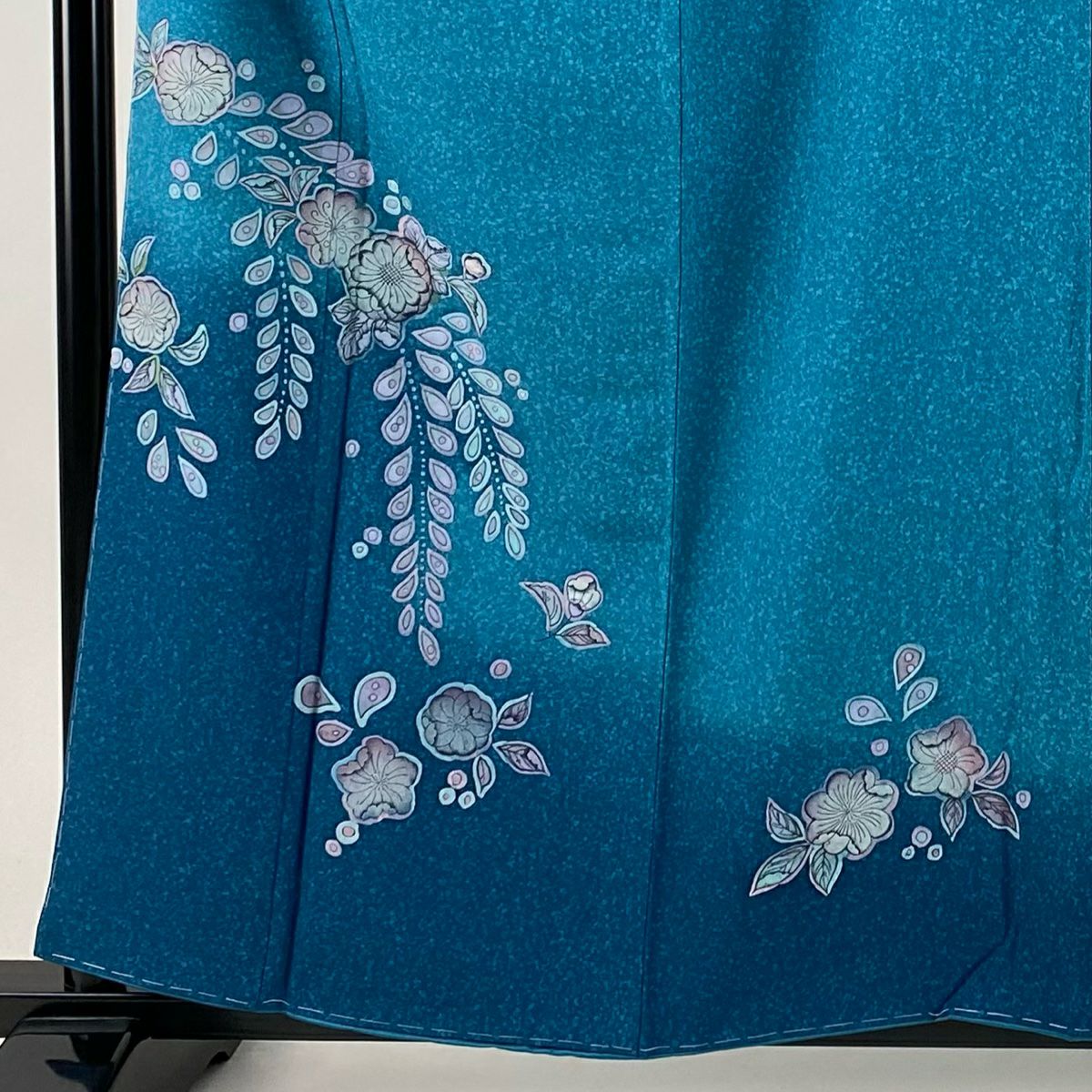 【美品】 付下 身長158cm 袖長63.5cm S 雙層 草花紋紋 漸層 青綠 純蠶絲 名品級