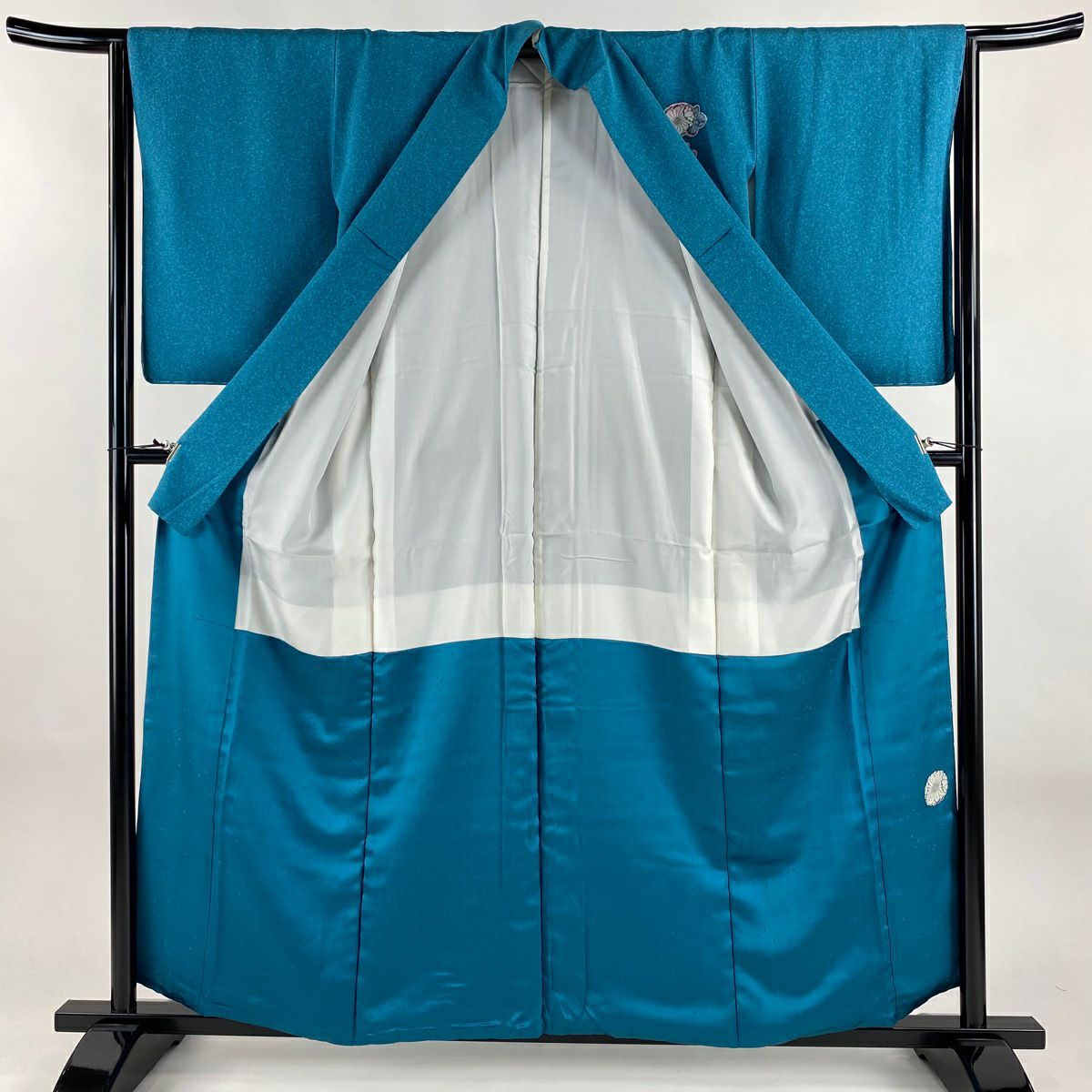 【美品】 付下 身長158cm 袖長63.5cm S 雙層 草花紋紋 漸層 青綠 純蠶絲 名品級