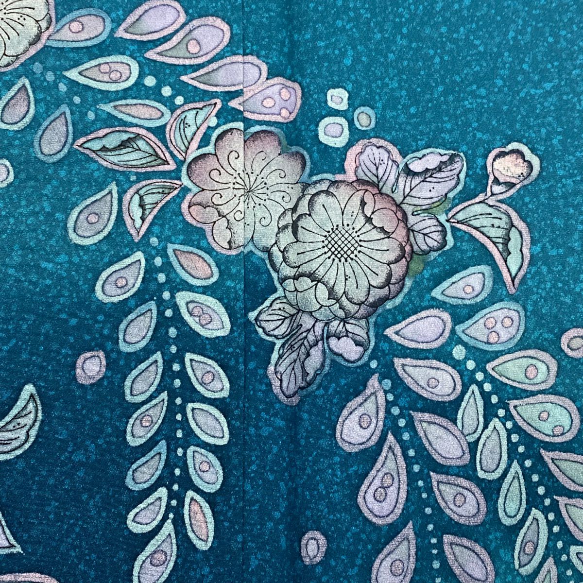 【美品】 付下 身長158cm 袖長63.5cm S 雙層 草花紋紋 漸層 青綠 純蠶絲 名品級