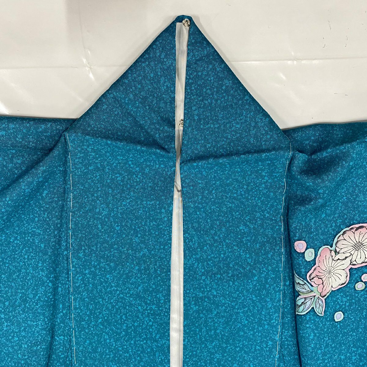 【美品】 付下 身長158cm 袖長63.5cm S 雙層 草花紋紋 漸層 青綠 純蠶絲 名品級