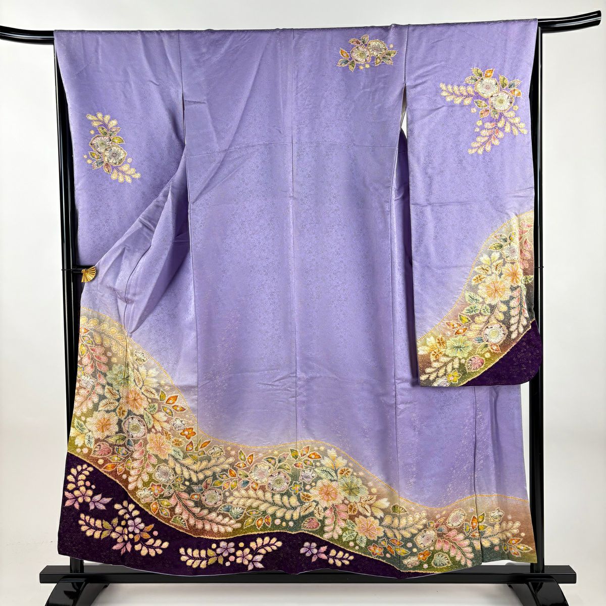 振袖禮服 身長155.5cm 袖長66cm M 雙層 翠山工房 やまと 有落款 辻花染 金通し 金銀彩 淺紫 純蠶絲 逸品級