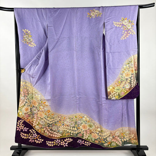 振袖禮服 身長155.5cm 袖長66cm M 雙層 翠山工房 やまと 有落款 辻花染 金通し 金銀彩 淺紫 純蠶絲 逸品級