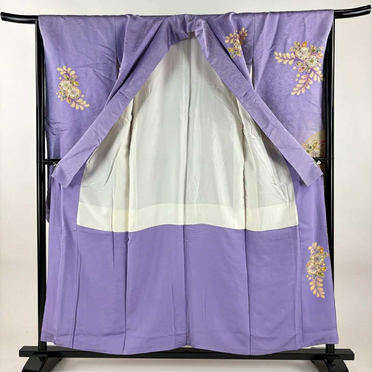 振袖禮服 身長155.5cm 袖長66cm M 雙層 翠山工房 やまと 有落款 辻花染 金通し 金銀彩 淺紫 純蠶絲 逸品級