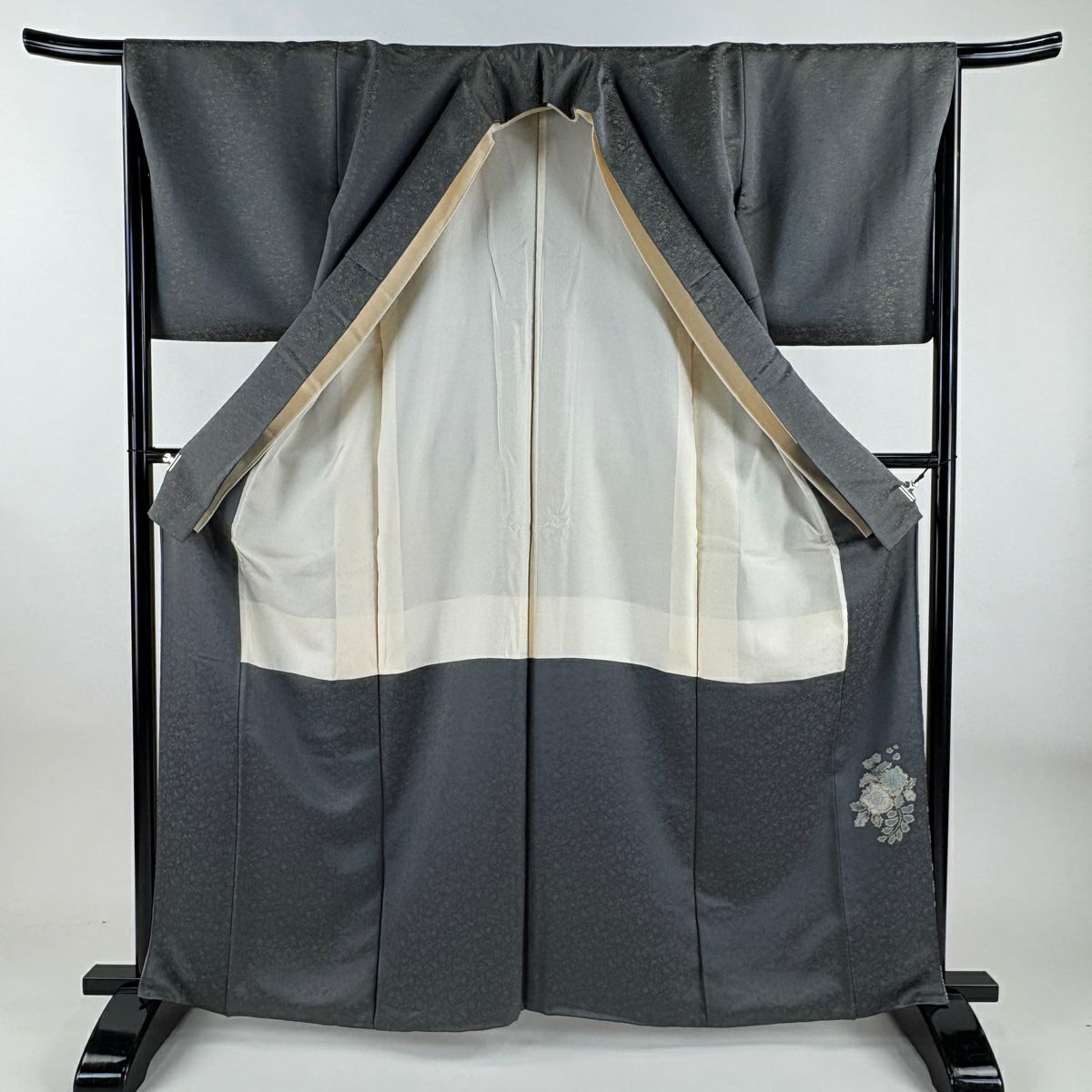 【美品】 付下 身長163.5cm 袖長66.5cm M 雙層 德永憲峯 落款あり 雪輪 辻花染 金通し 金銀彩 灰色 純蠶絲 逸品級 一つ紋