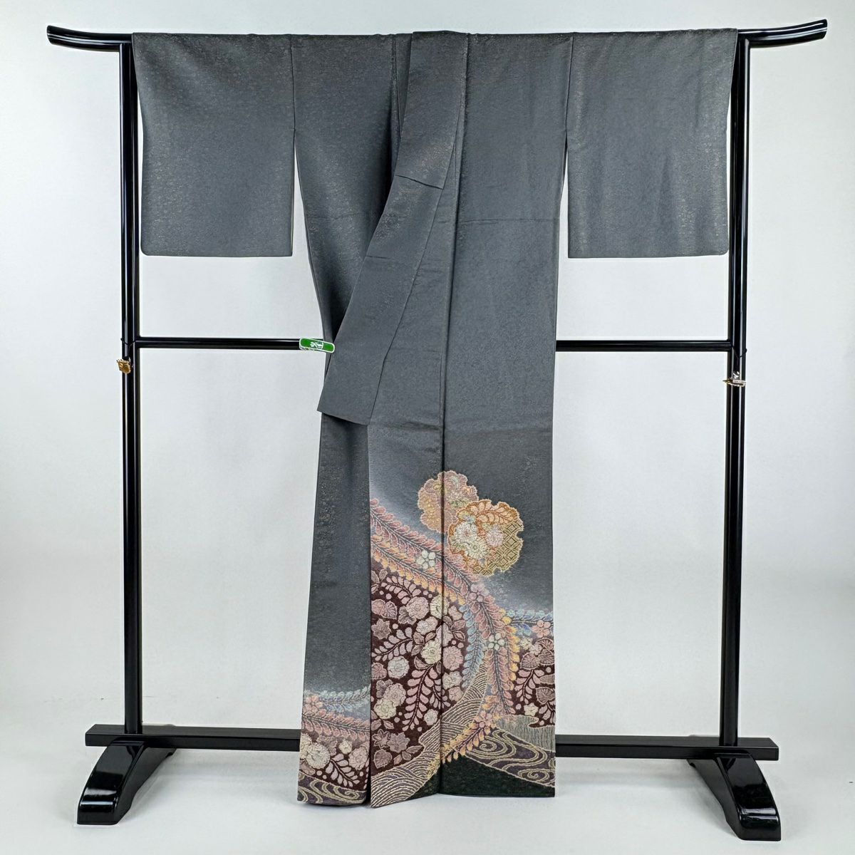 【美品】 付下 身長163.5cm 袖長66.5cm M 雙層 德永憲峯 落款あり 雪輪 辻花染 金通し 金銀彩 灰色 純蠶絲 逸品級 一つ紋