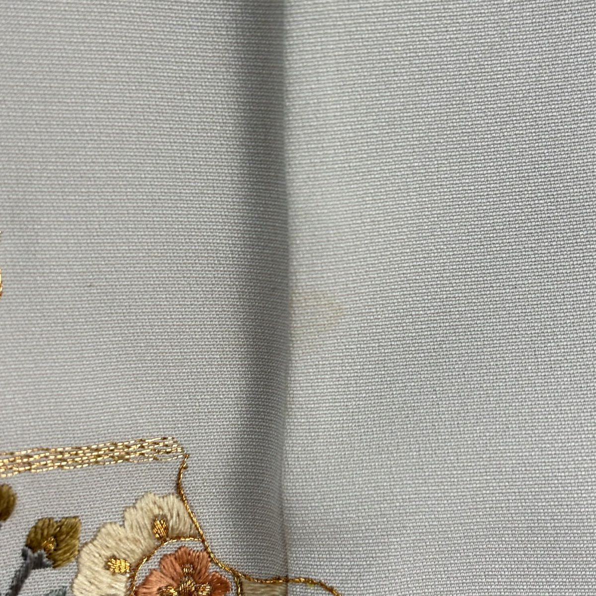 訪問服 身長162cm 袖長64.5cm M 雙層 草花紋紋 七寶紋 金糸 刺繡 灰茶 純蠶絲 逸品級 一つ紋
