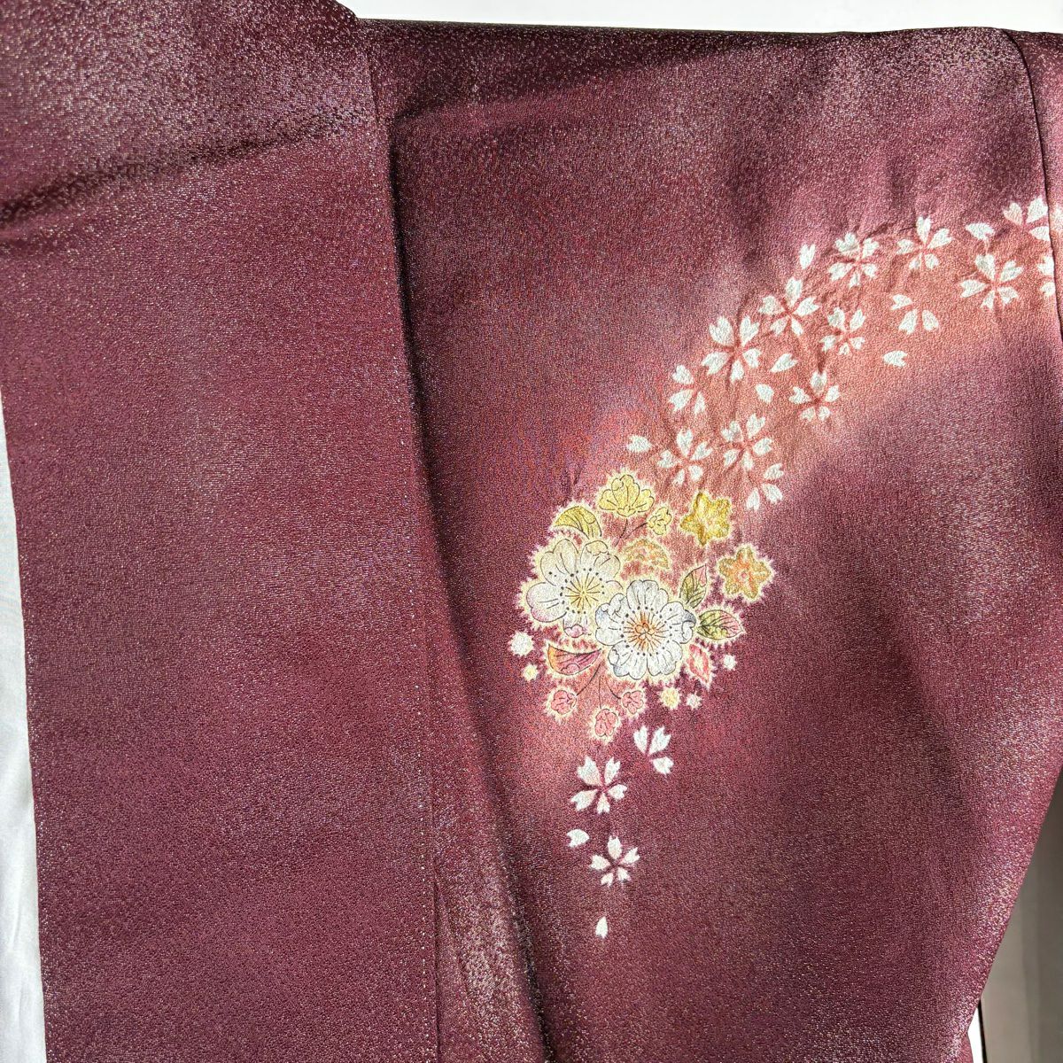 訪問服 身長172.5cm 袖長66cm M 雙層 徳永憲峯 落款あり 辻花染 流水 銀通 金銀彩 茶紫 純蠶絲 逸品級
