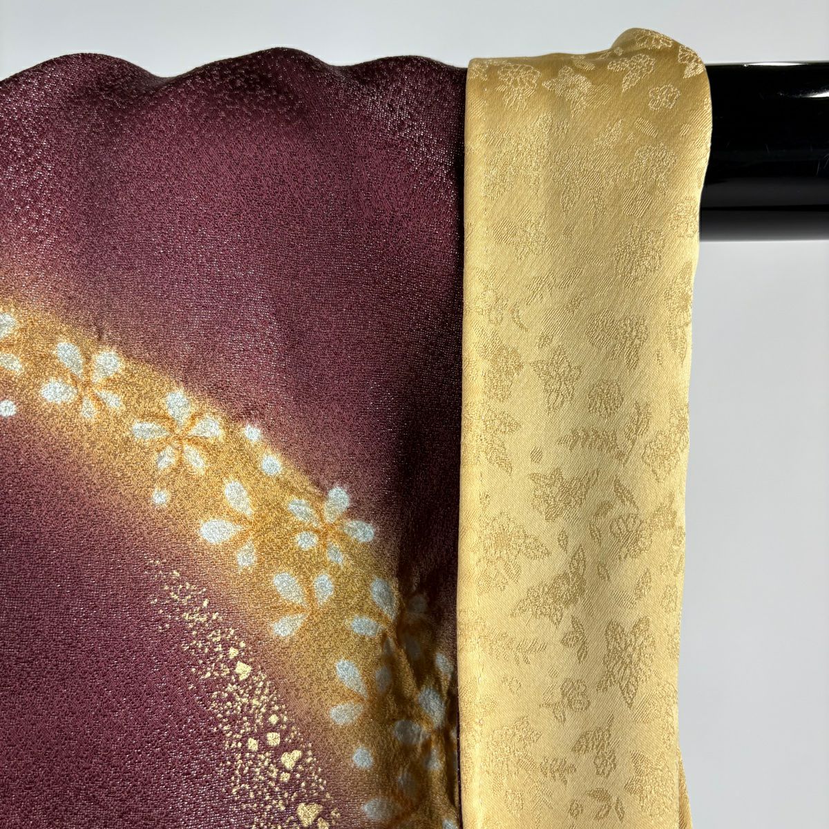 訪問服 身長172.5cm 袖長66cm M 雙層 徳永憲峯 落款あり 辻花染 流水 銀通 金銀彩 茶紫 純蠶絲 逸品級
