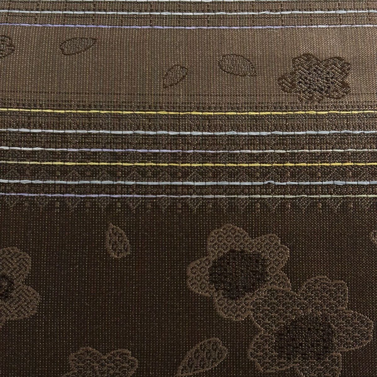 【美品】 袋帶 名品級 樱花 条纹 金丝 茶 六通 純蠶絲