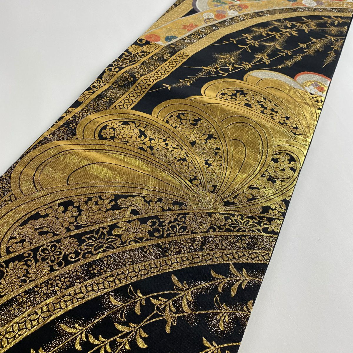 袋帶 秀品級 花 松樹梅花 金金箔 金絲 黑 六通 純蠶絲