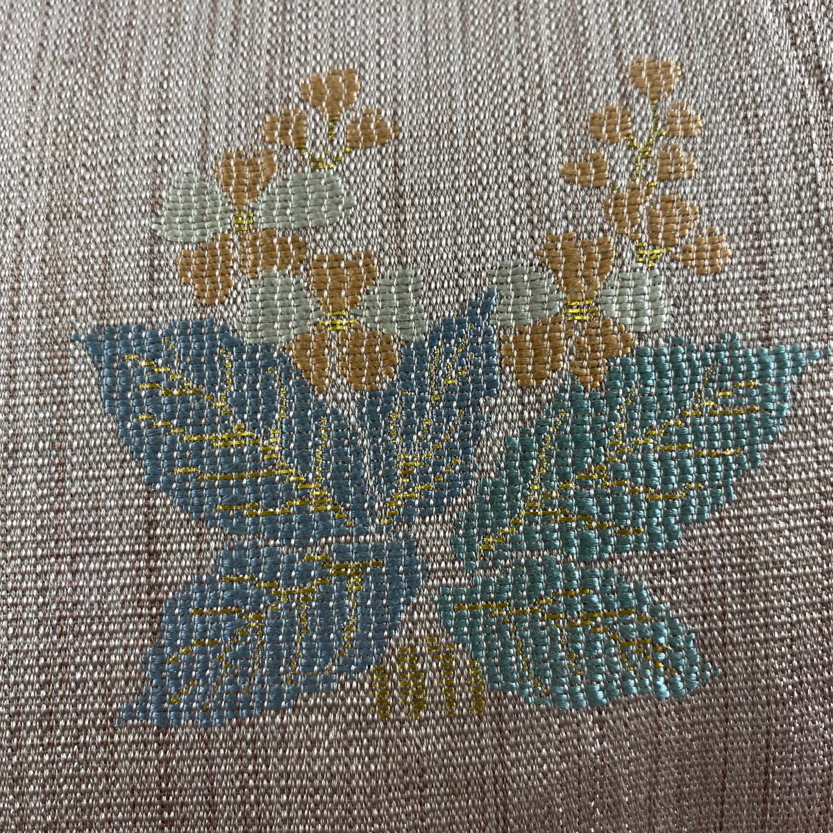 【美品】 袋帶 秀品級 草花紋紋 金金箔 淺粉色 六通 純蠶絲
