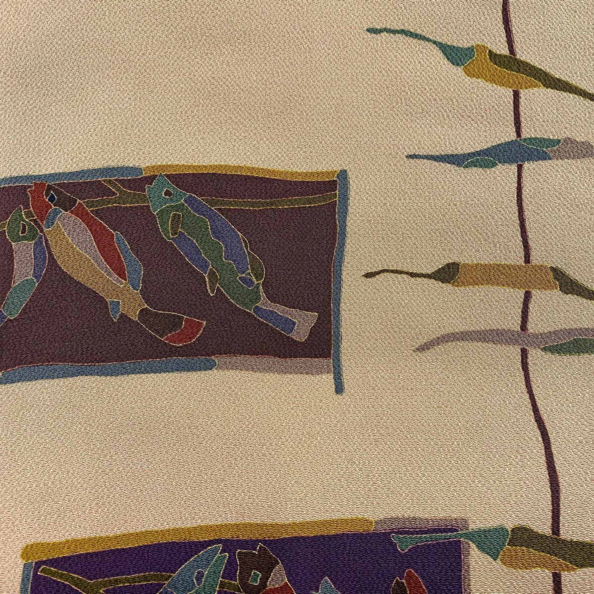 【美品】 名古屋帶 秀品級 生物 魚 絞染 金彩裝飾 淺茶 純蠶絲