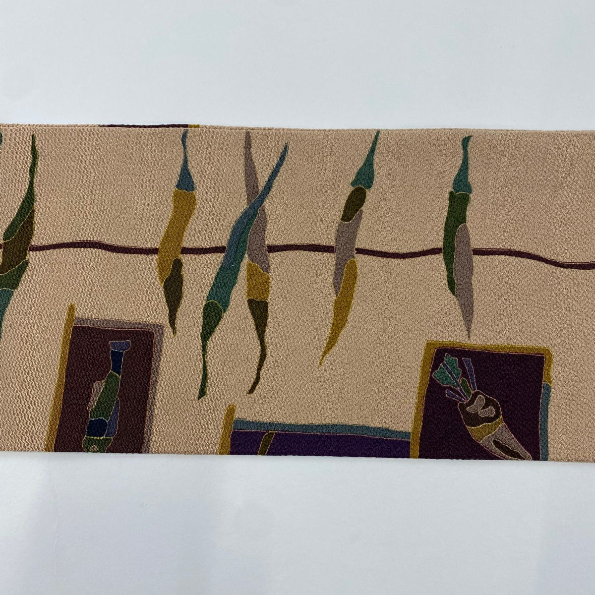 【美品】 名古屋帶 秀品級 生物 魚 絞染 金彩裝飾 淺茶 純蠶絲