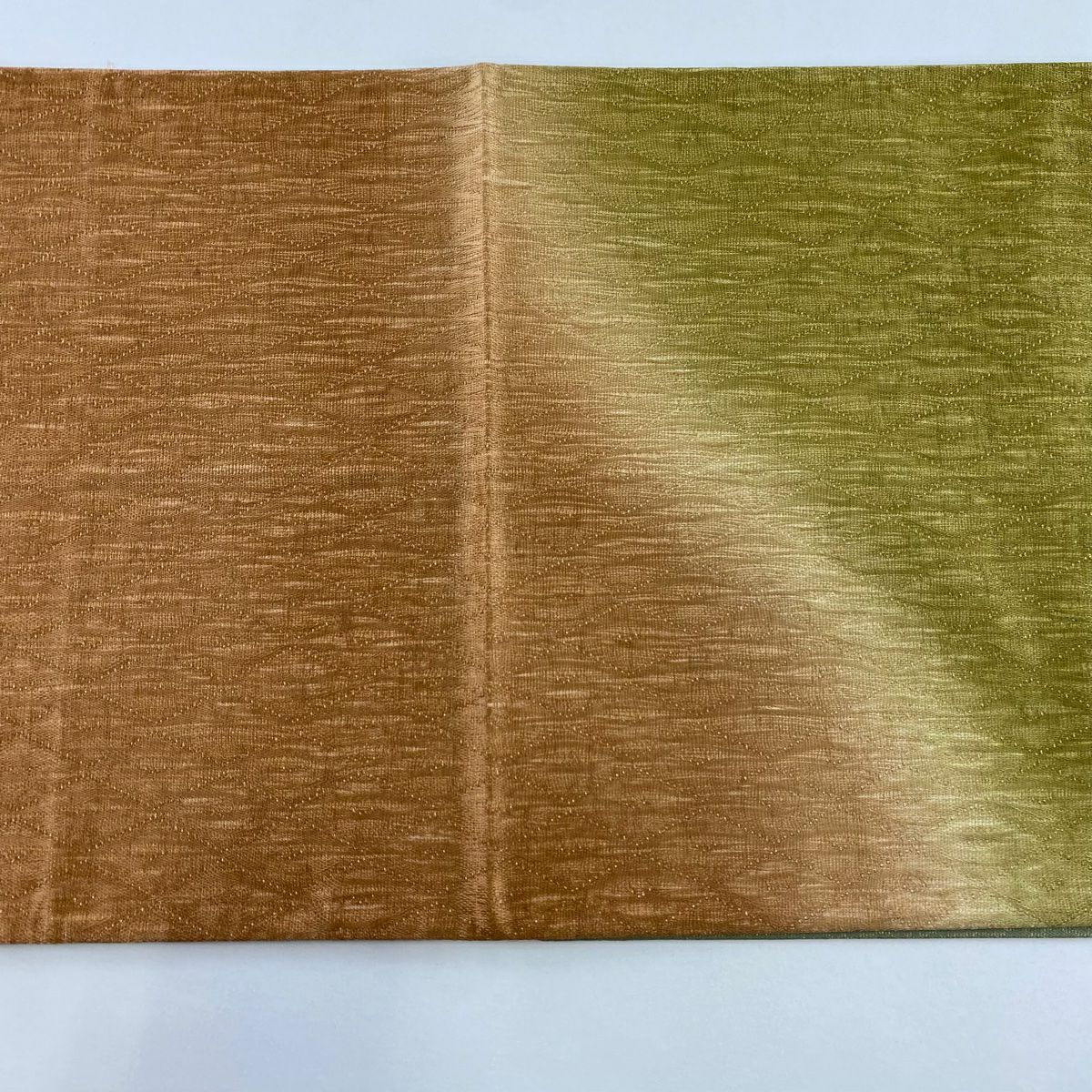 【美品】 袋帶 秀品級 菱 金糸 橙色 全通 純蠶絲