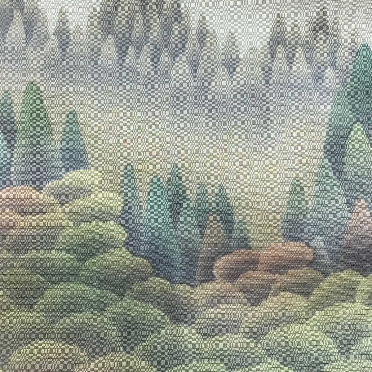 【美品】 袋帶 秀品級 樹木 灰綠 お太鼓圖案 純蠶絲