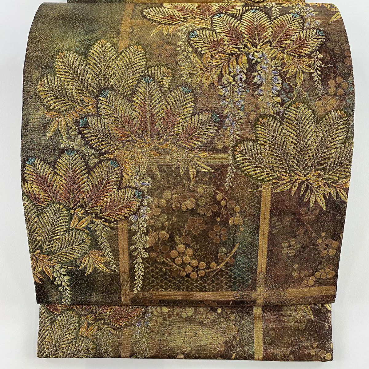 【美品】 袋帶 秀品級 笠松樹 藤 金絲 金金箔 金色 六通 純蠶絲