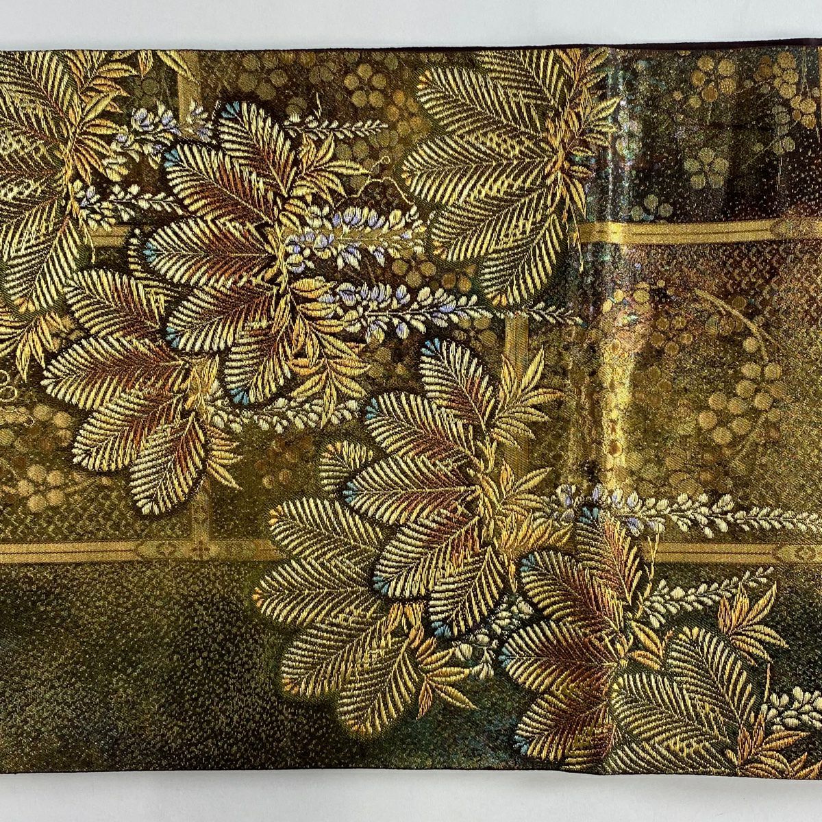 【美品】 袋帶 秀品級 笠松樹 藤 金絲 金金箔 金色 六通 純蠶絲