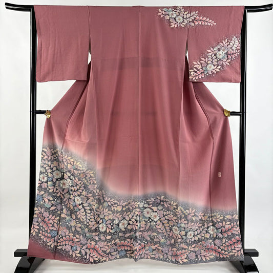 訪問服 身長160.5cm 袖長64.5cm M 雙層 翠山工房 落款あり 辻花染 染分 ぼかし 紅紫 純蠶絲 名品級