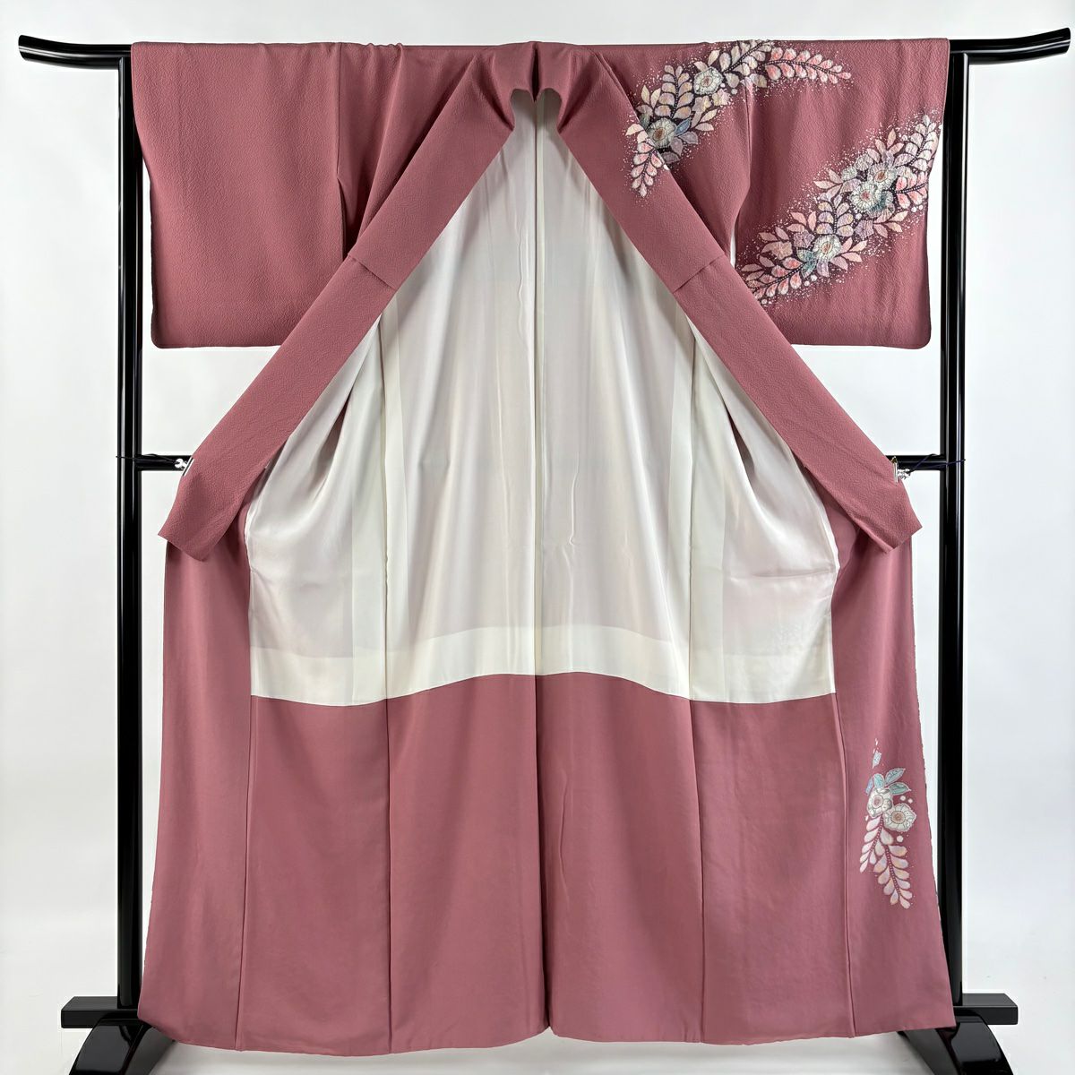訪問服 身長160.5cm 袖長64.5cm M 雙層 翠山工房 落款あり 辻花染 染分 ぼかし 紅紫 純蠶絲 名品級
