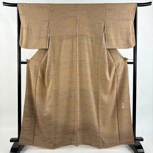 付下 身長163cm 袖長66.5cm M 雙層 陶彩染 霞 裾暈染 淺茶 純蠶絲 名品級