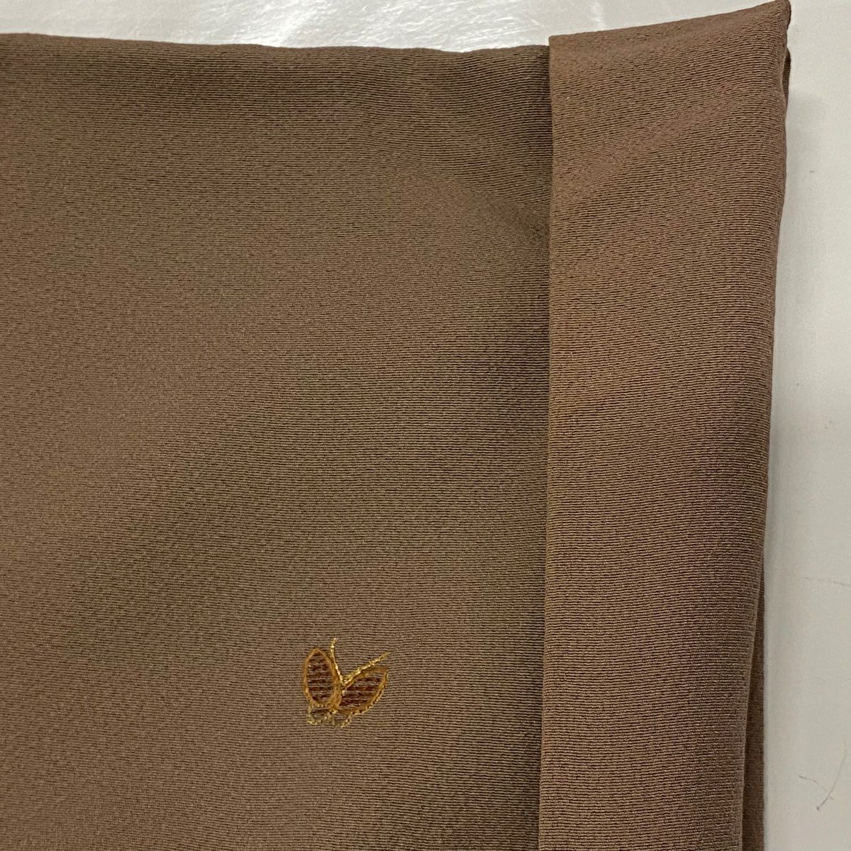 訪問服 身長152cm 袖長62cm S 雙層 蝶 草花紋紋 刺繡 金糸 淺茶 純蠶絲 名品級