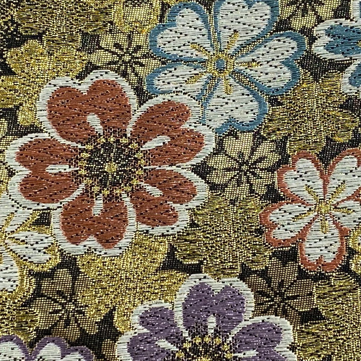 【美品】 袋帶 優品級 櫻花花瓣 金絲 金金箔 黑 六通 純蠶絲