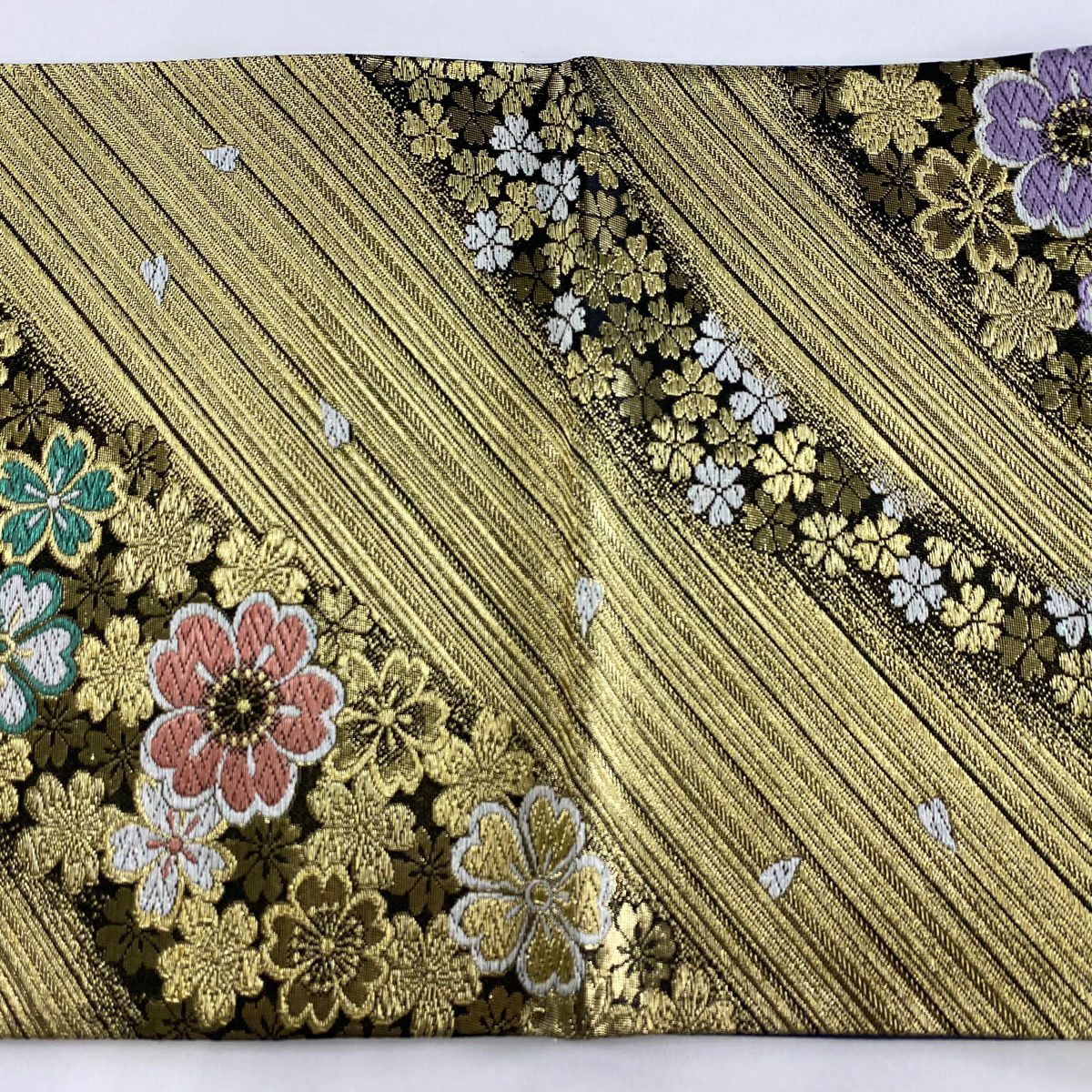 【美品】 袋帶 優品級 櫻花花瓣 金絲 金金箔 黑 六通 純蠶絲