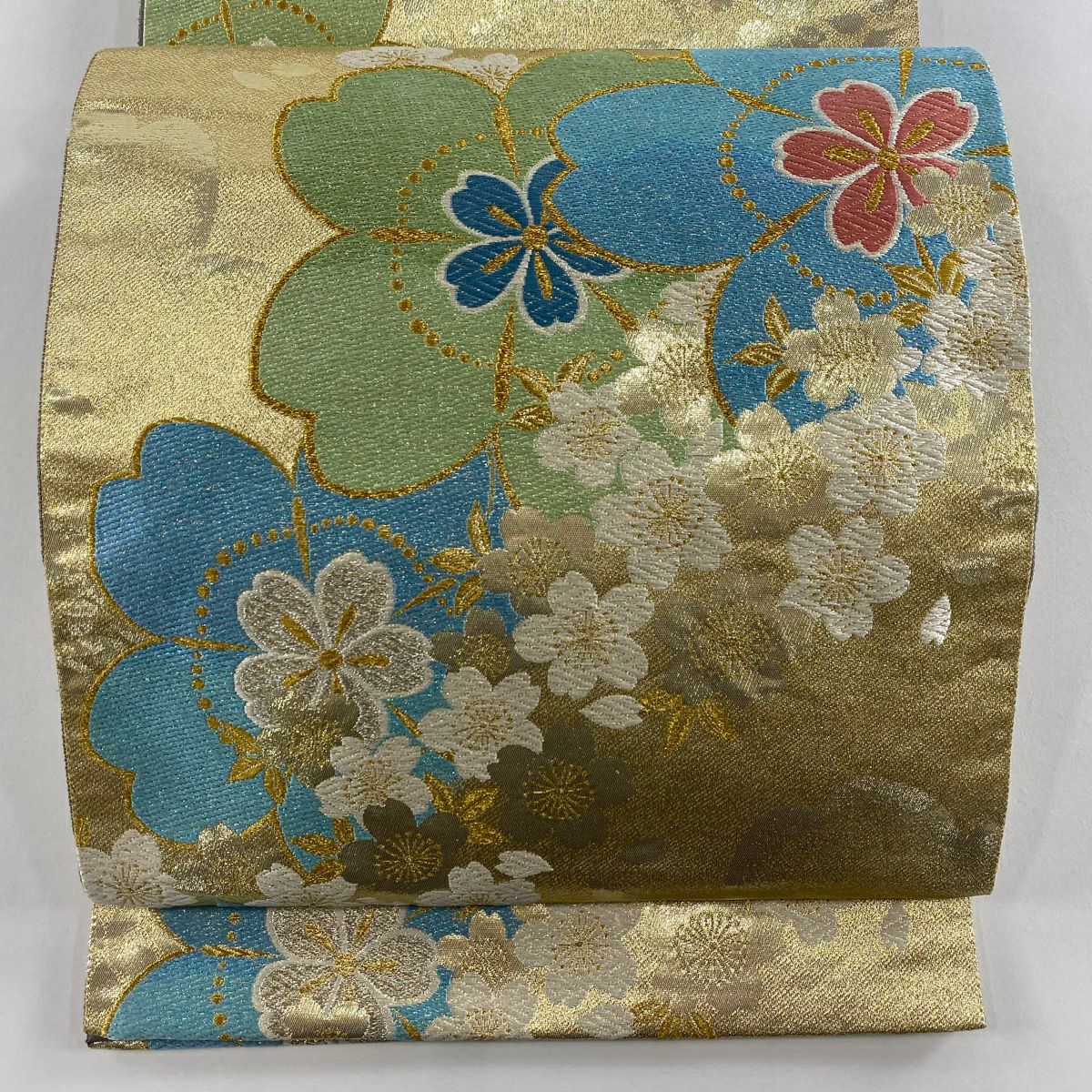 【美品】 袋帶 秀品級 櫻花花瓣 金色 六通 純蠶絲