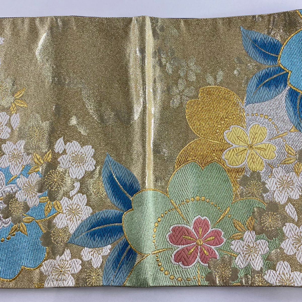 【美品】 袋帶 秀品級 櫻花花瓣 金色 六通 純蠶絲