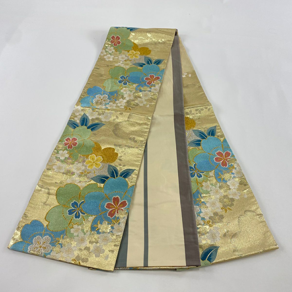 【美品】 袋帶 秀品級 櫻花花瓣 金色 六通 純蠶絲