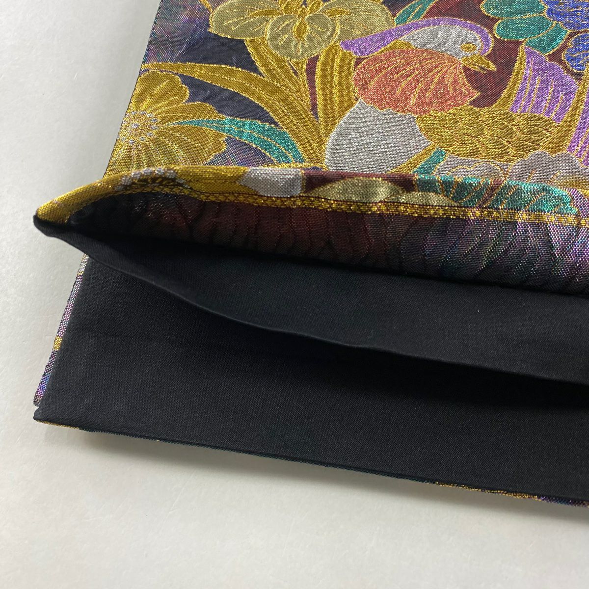 【美品】 袋帶 秀品級 草花紋紋 鴛鴦 金銀彩 金金箔 綠 六通 純蠶絲