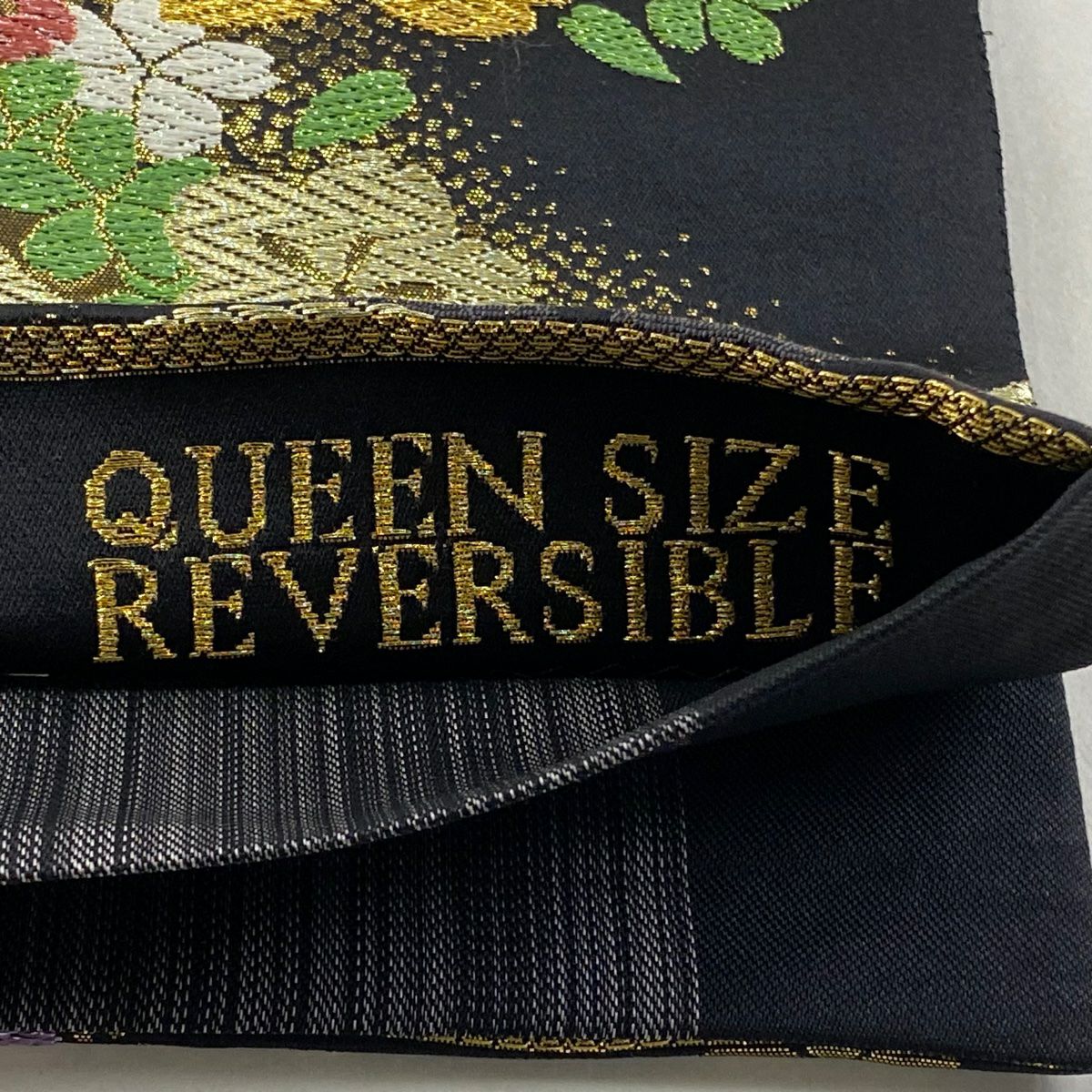 【美品】 袋帶 秀品級 花吹雪 櫻花 唐織 金金箔 黑 六通 純蠶絲