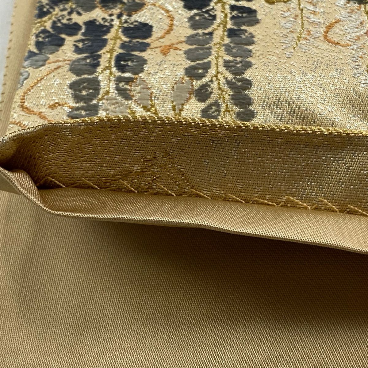 袋帶 秀品級 附有落款 松樹藤彩苑 櫻花 金絲 金金箔 金色 六通 純蠶絲