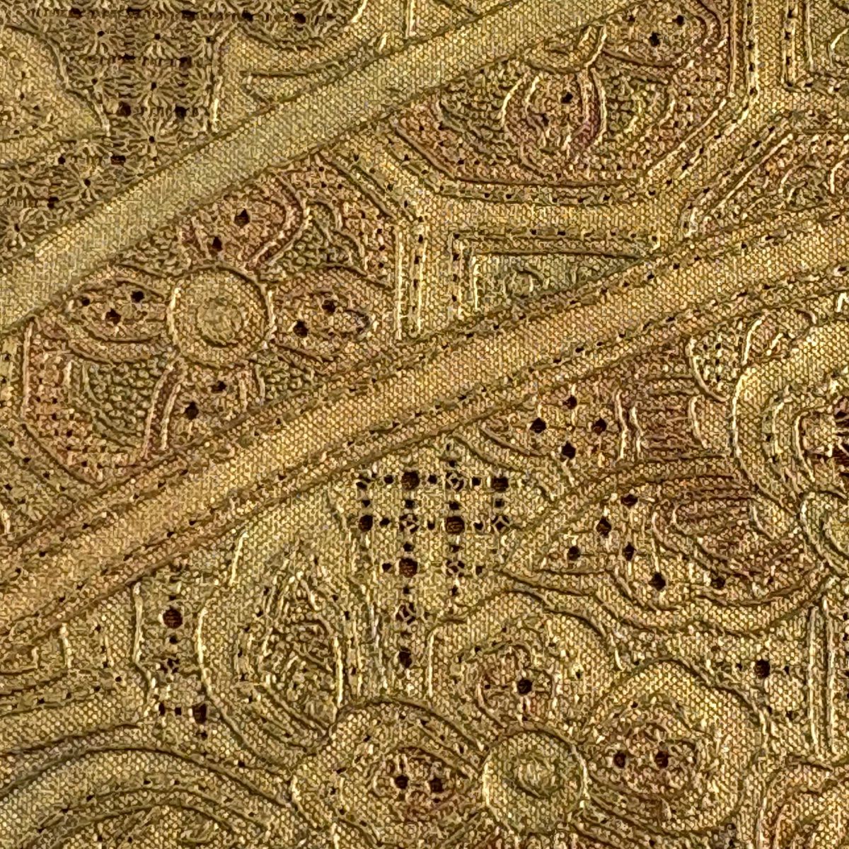 袋帶 秀品級 扇子面 花鳥 刺繡 金彩裝飾 小豆 深紅色 お太鼓圖案 純蠶絲