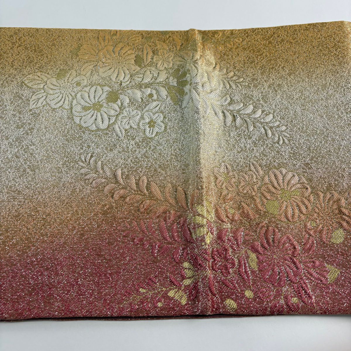 袋帶 優品級 辻花染 幾何圖案 金絲 金金箔 粉米色 大鼓圖案 純蠶絲
