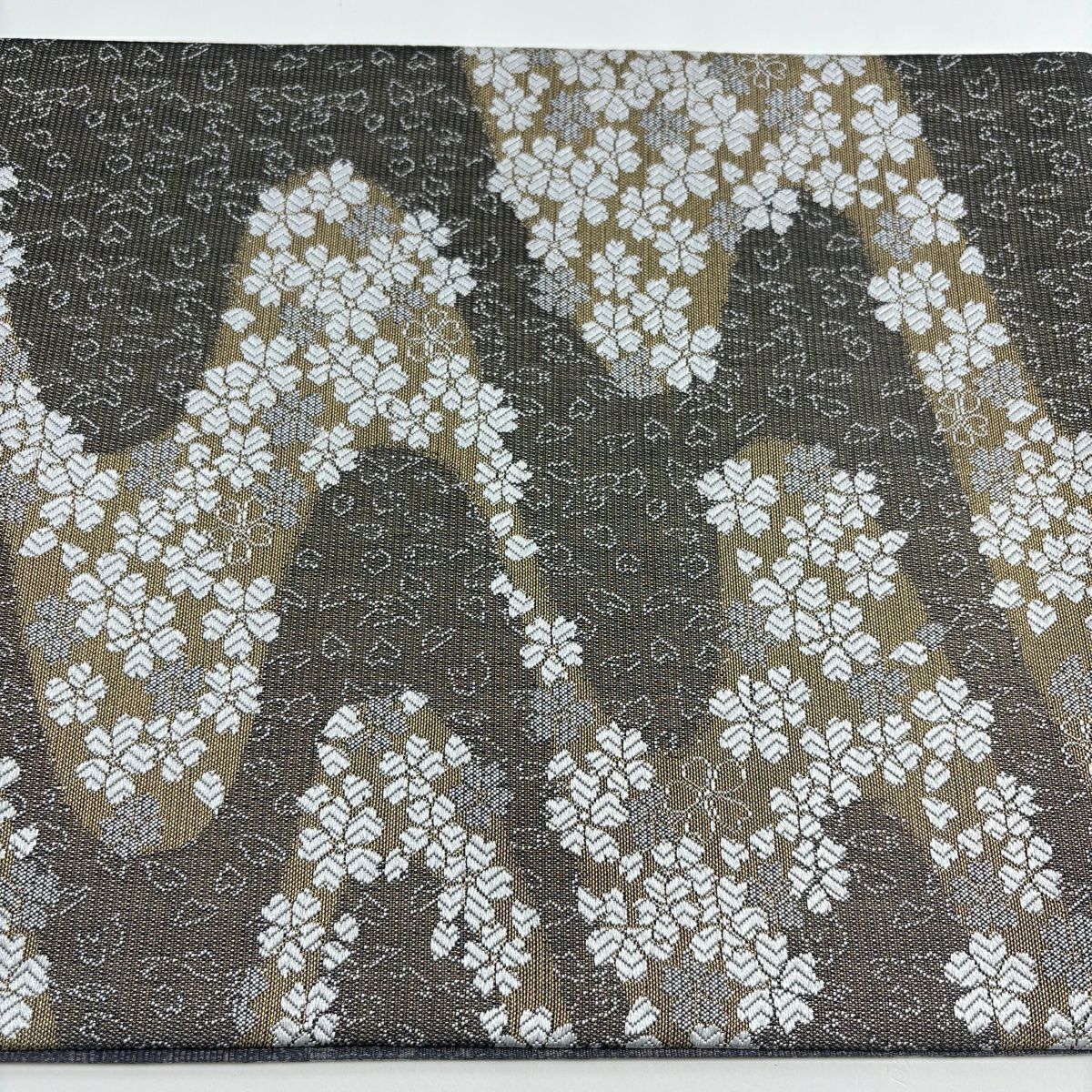 【美品】 袋帶 優品級 櫻花 霞 金絲 灰茶 六通 純蠶絲