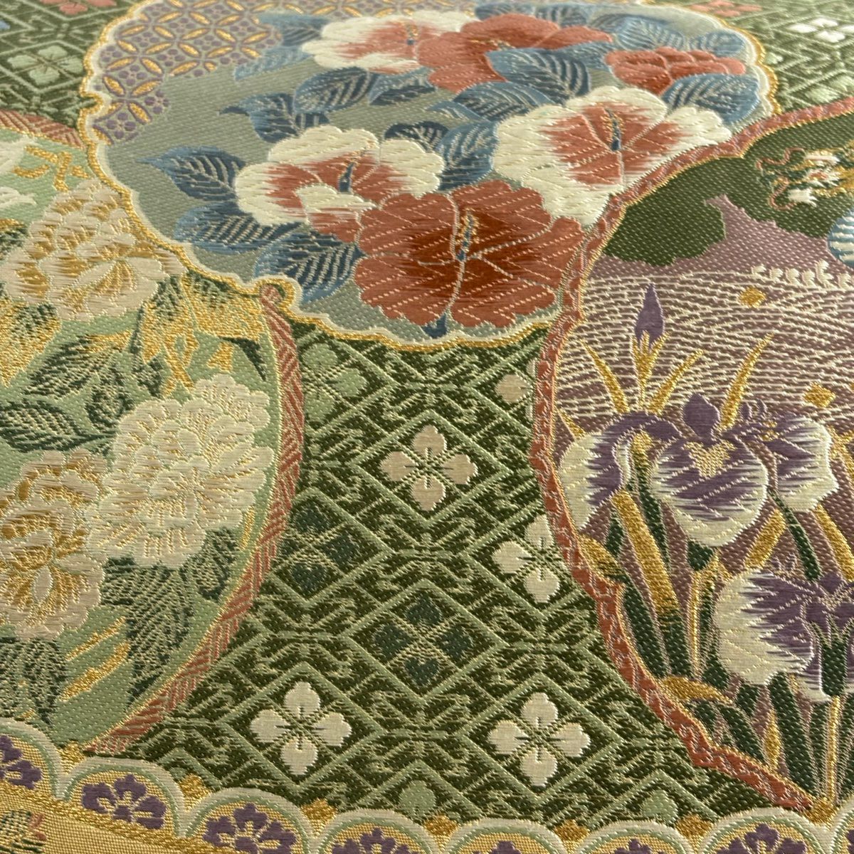 【美品】 袋帶 秀品級 關西仕立 花鳥 雪輪 金金箔 金絲 金色 六通 純蠶絲