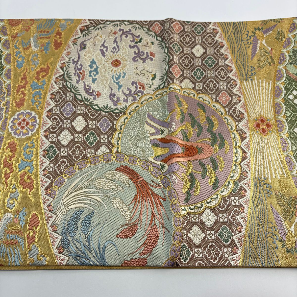 【美品】 袋帶 秀品級 關西仕立 花鳥 雪輪 金金箔 金絲 金色 六通 純蠶絲