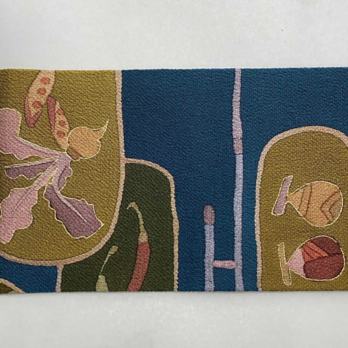 【美品】 名古屋帶 秀品級 蔬菜 幾何學 金銀彩 縮緬 純蠶絲