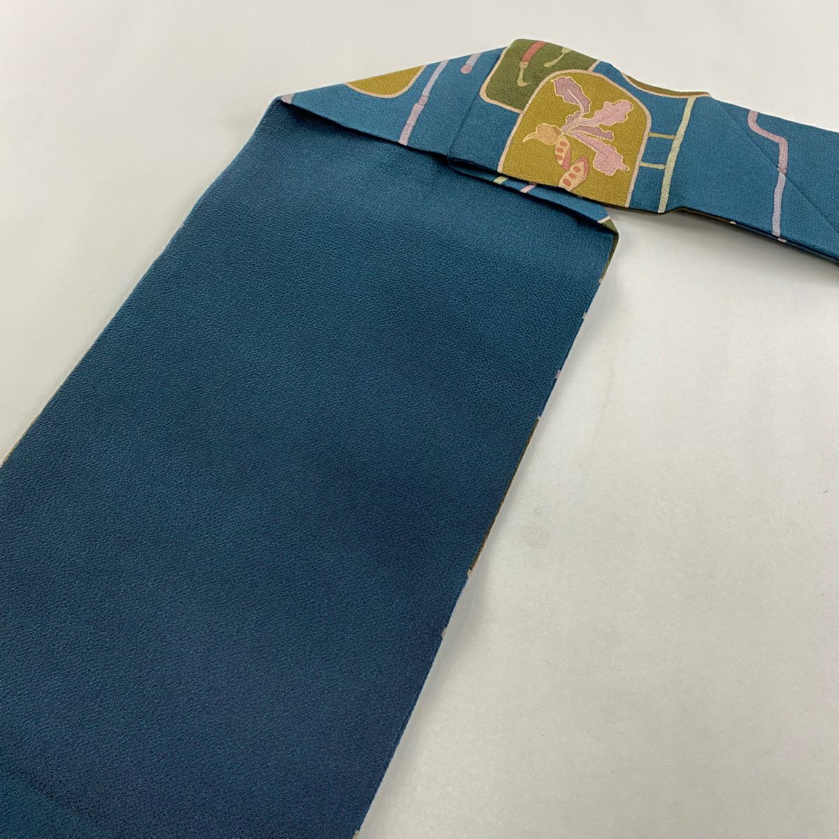 【美品】 名古屋帶 秀品級 蔬菜 幾何學 金銀彩 縮緬 純蠶絲