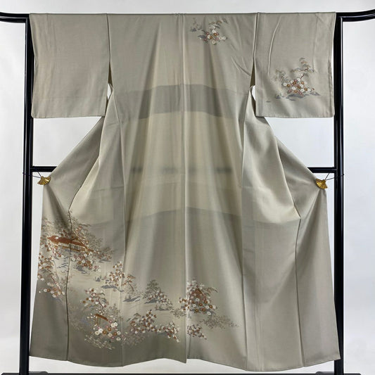 訪問服 身長153cm 袖長63.5cm S 雙層 松樹 家屋 金銀彩 漸層 淺茶 純蠶絲 優品級