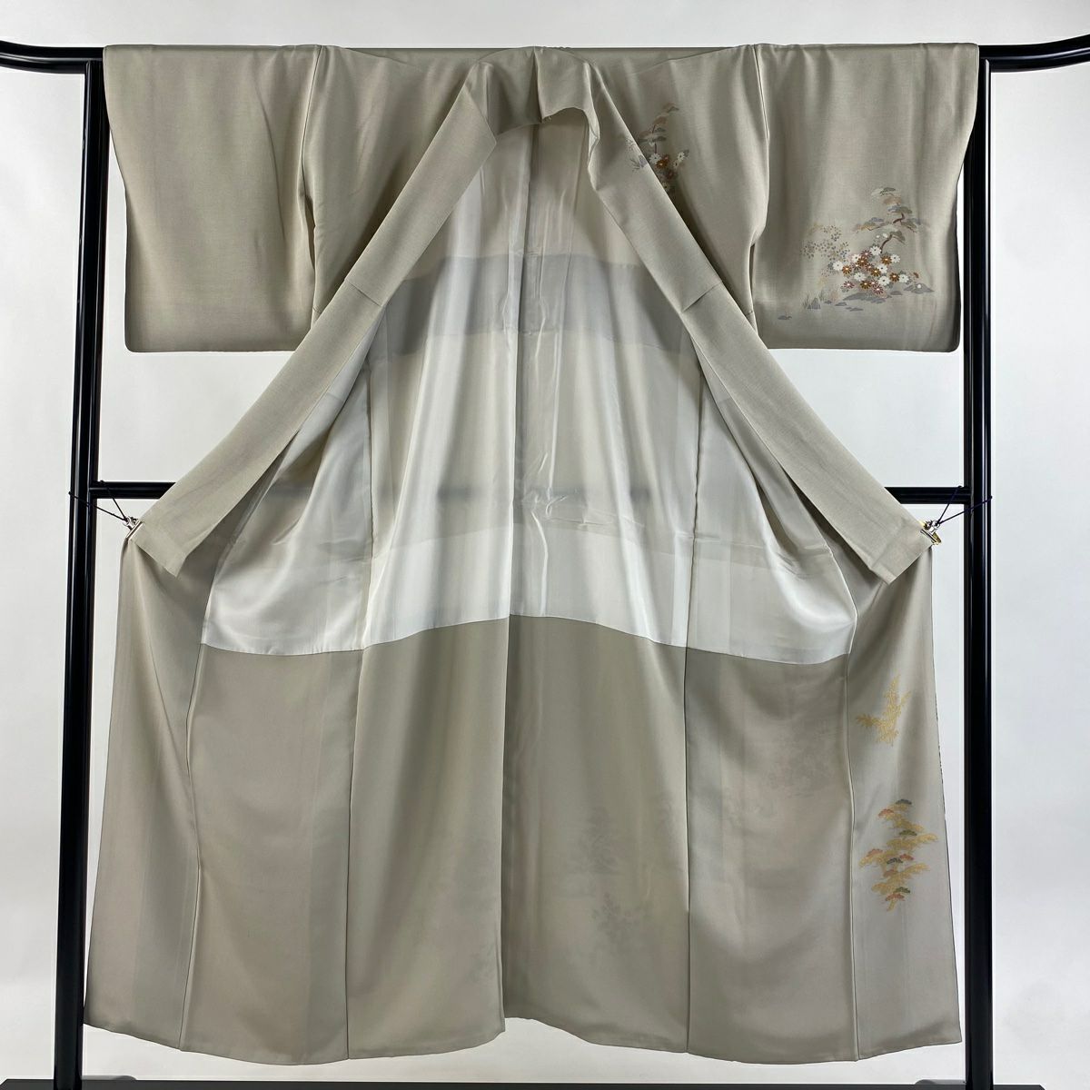 訪問服 身長153cm 袖長63.5cm S 雙層 松樹 家屋 金銀彩 漸層 淺茶 純蠶絲 優品級