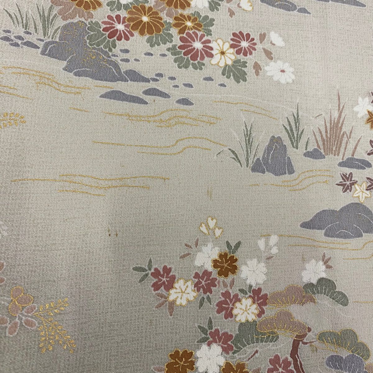 訪問服 身長153cm 袖長63.5cm S 雙層 松樹 家屋 金銀彩 漸層 淺茶 純蠶絲 優品級