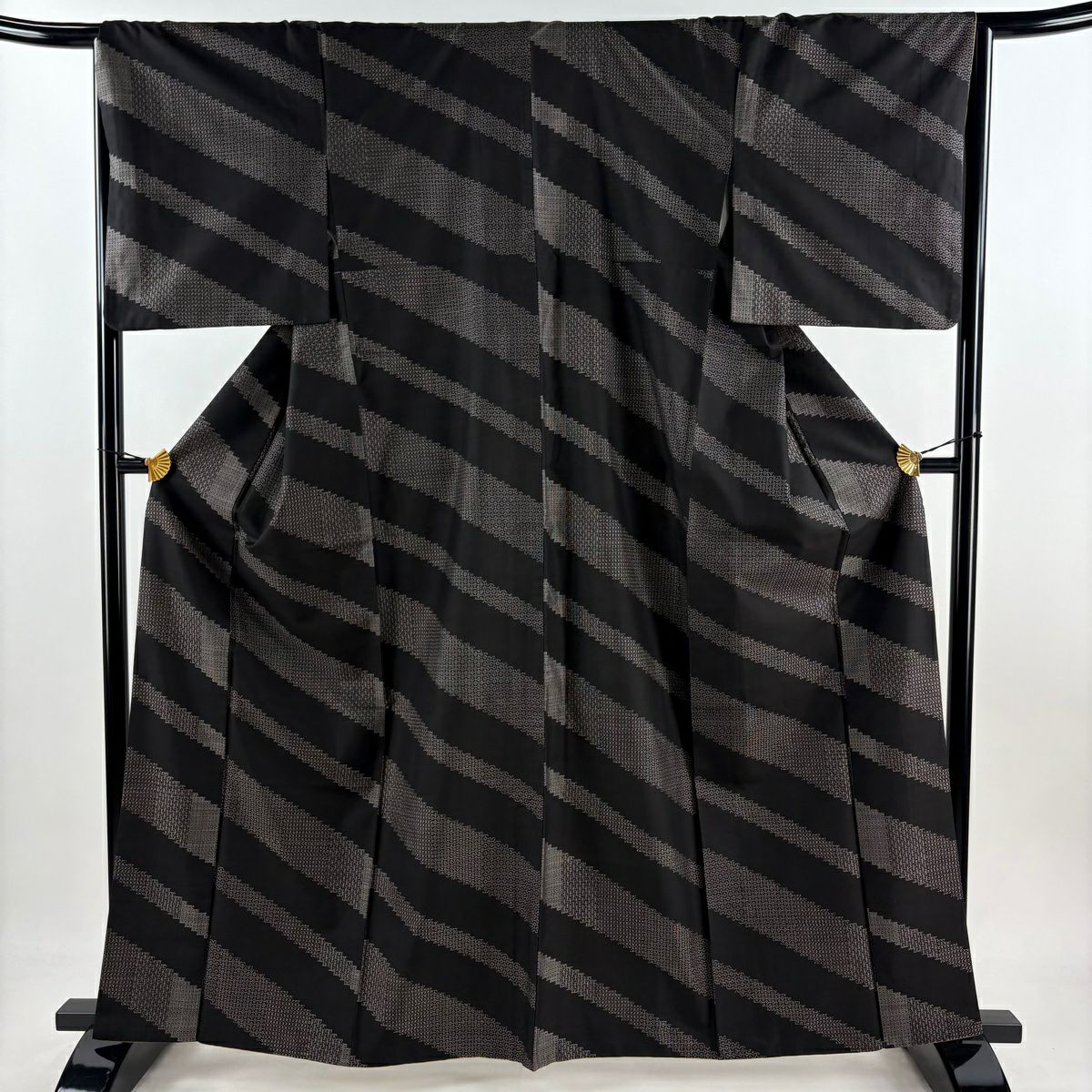 【美品】 紬織 身長163cm 袖長66cm M 雙層 幾何學 焦茶 純蠶絲 秀品級