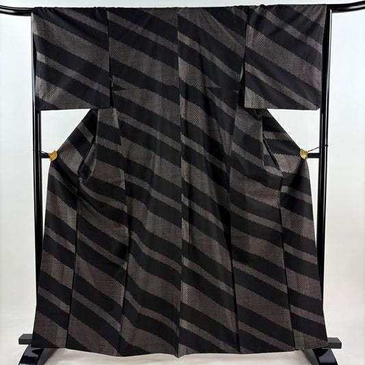 【美品】 紬織 身長163cm 袖長66cm M 雙層 幾何學 焦茶 純蠶絲 秀品級