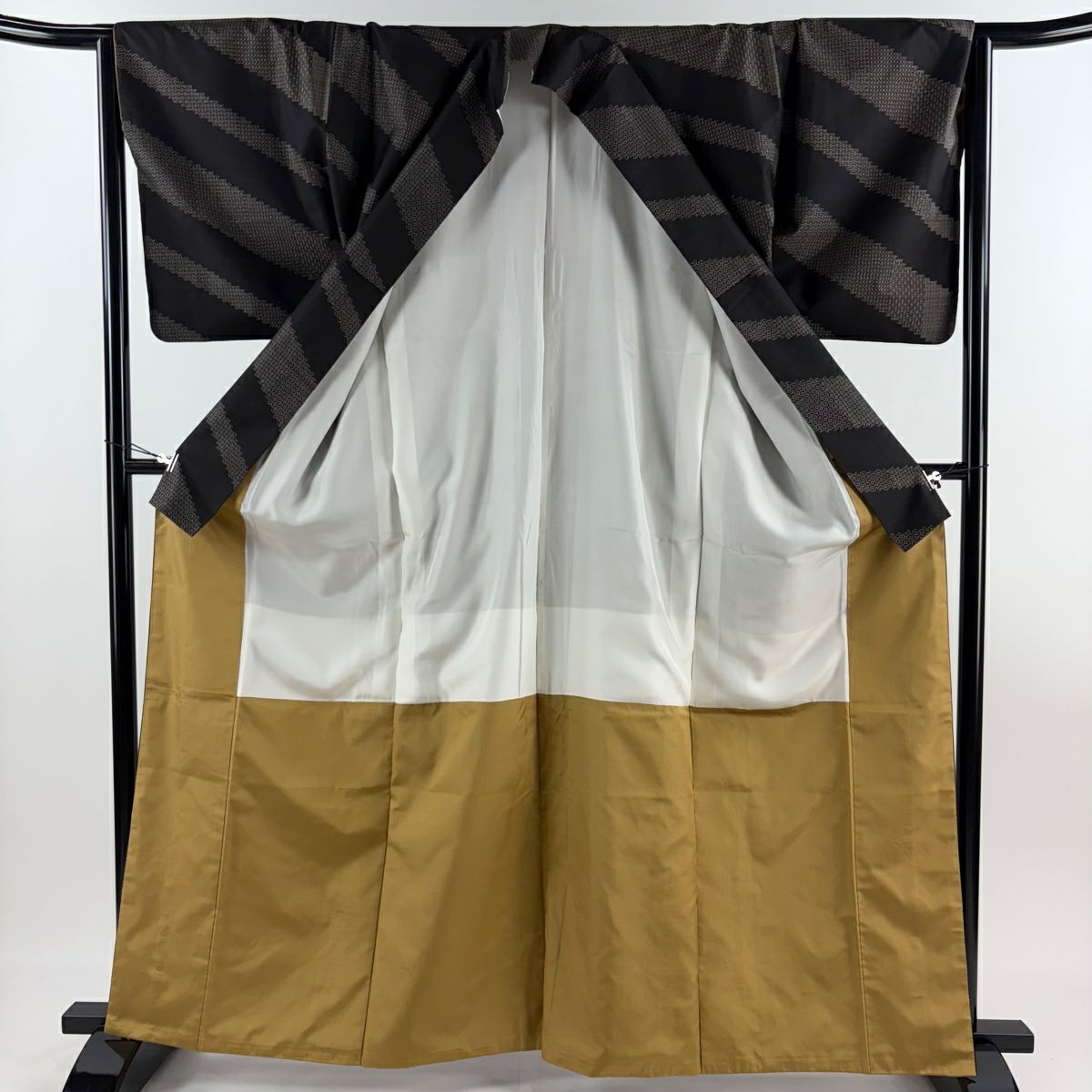 【美品】 紬織 身長163cm 袖長66cm M 雙層 幾何學 焦茶 純蠶絲 秀品級